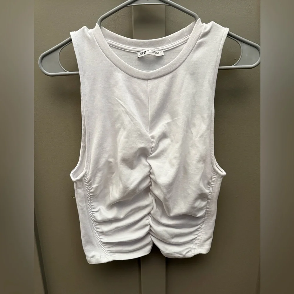Zara White Sleeveless Ruched Top - Picture 1 of 7